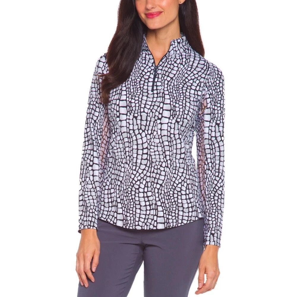 IBKUL Carie Black Long Sleeve Mock Neck Golf Tennis Shirt Top UPF50+ Womens M